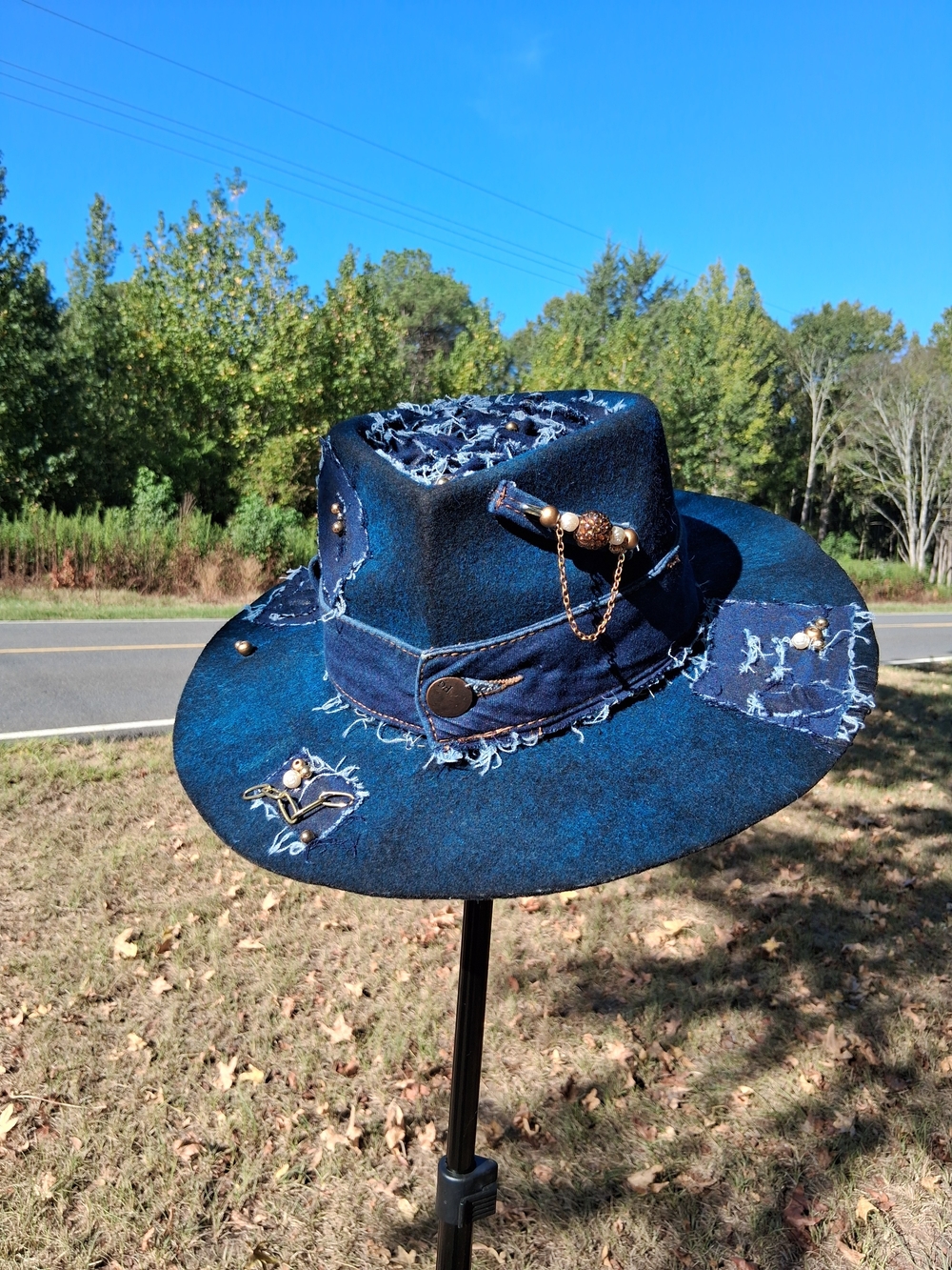 Ladies Custom-Made Denim Patchwork Fedora Hat